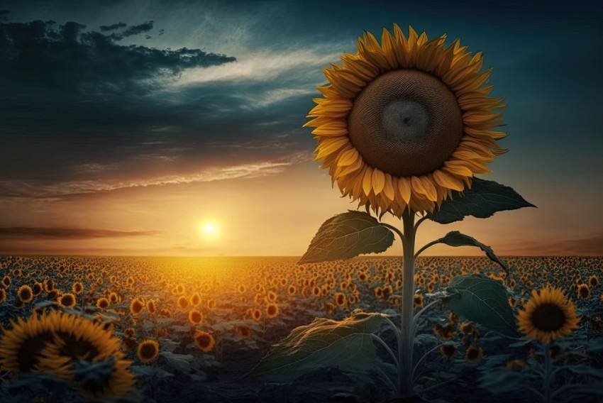 Sunflower Field at Sunset - Photorealistic Surrealism