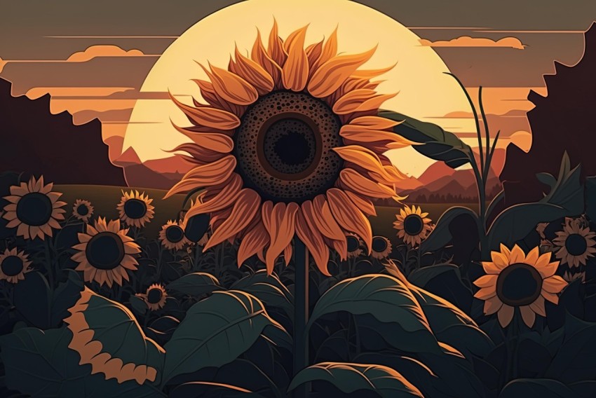 Sunflower Sunset Illustration in 2D Game Art Style
