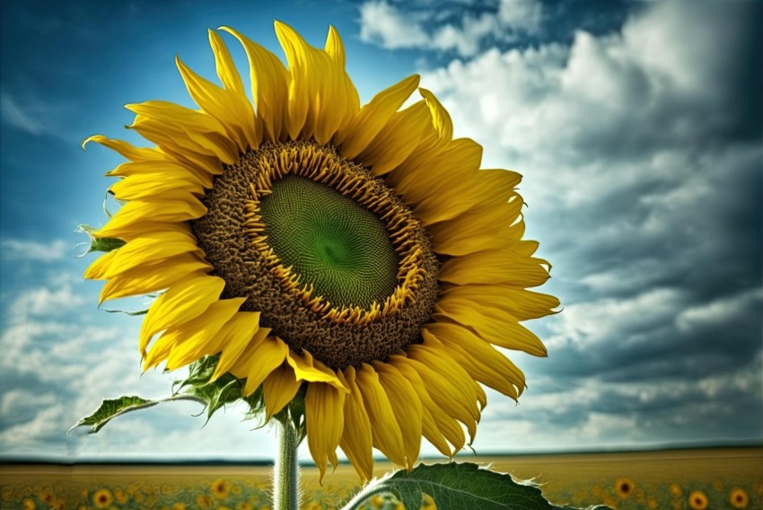 Yellow Sunflower in Field with Clouds | Realistic Rendering