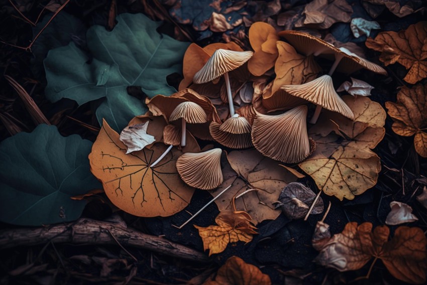 Autumn Mushroom and Leaf Photography - Layered and Complex Compositions