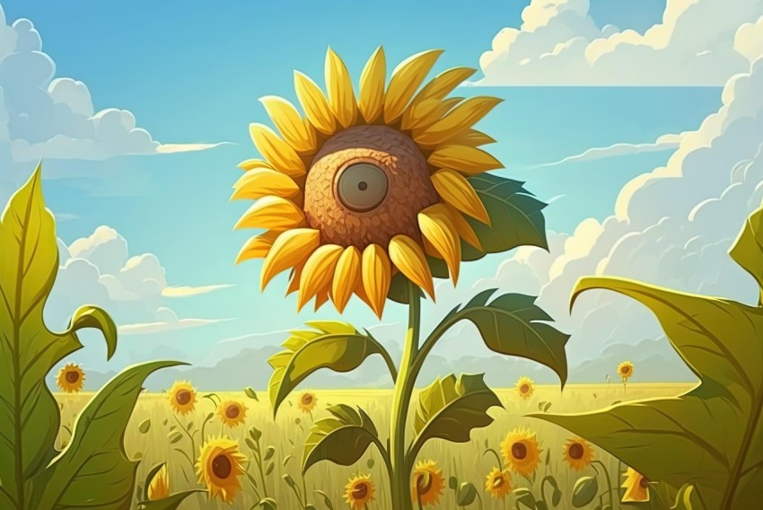 Sunflower in Field - 2D Game Art Illustration