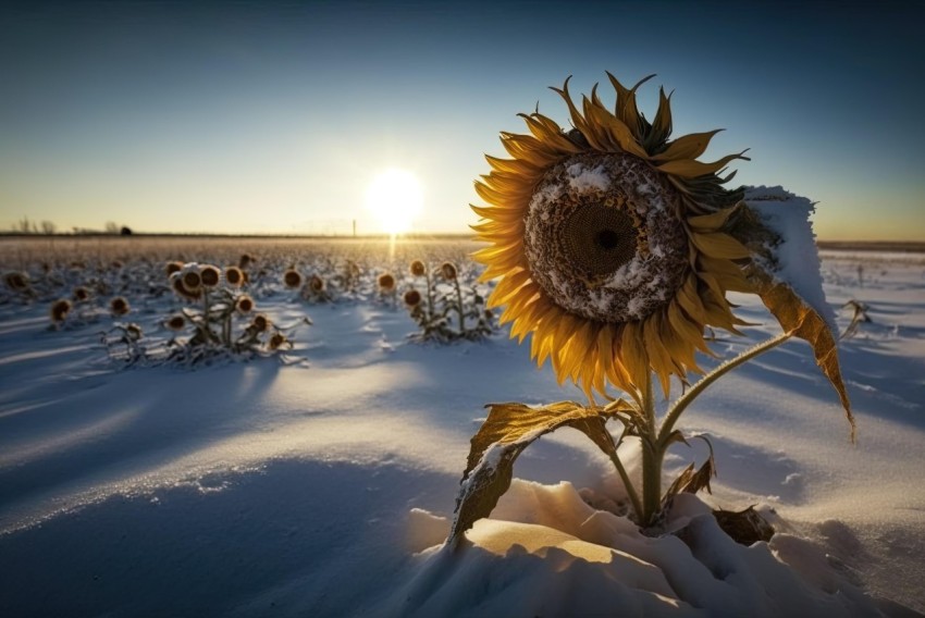 Sunflower in Snow: A Surreal and Captivating Nature Photograph