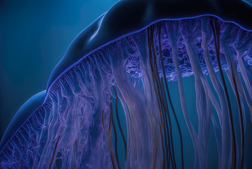 Blue and Purple Jellyfish Photo Wallpaper - Detailed Anatomy and Unreal Engine Rendering