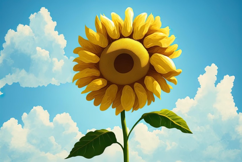 Sunflower in Front of Clouds: Detailed Character Design and Realistic Impressionism