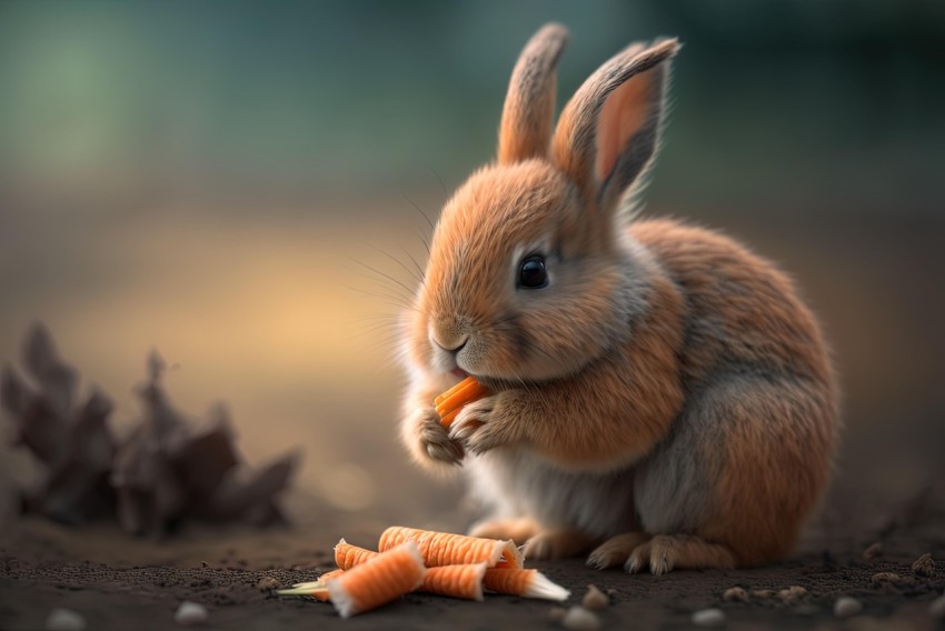 Bunny Eating Carrots in Wood | Vray Tracing | Digital Art
