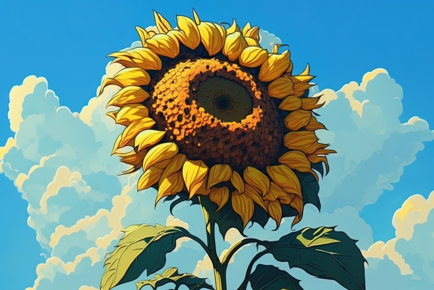 Sunflower Painting with Digital Surrealism and Cartoon Realism