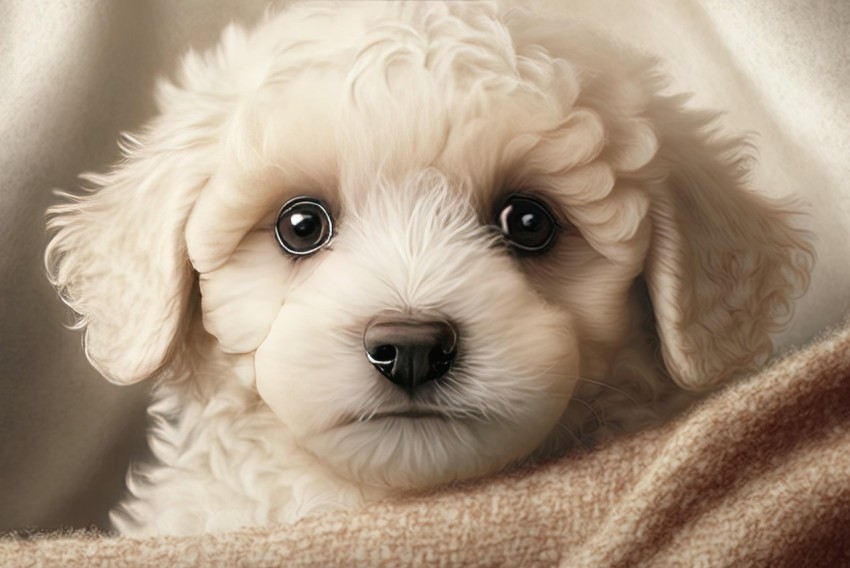 White Poodle Dog on a Blanket - Realistic Hyper-Detailed Portraits