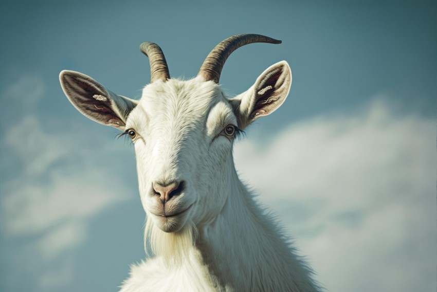 White Goat with Horns | Stock Image | Narrative-driven Visual Storytelling