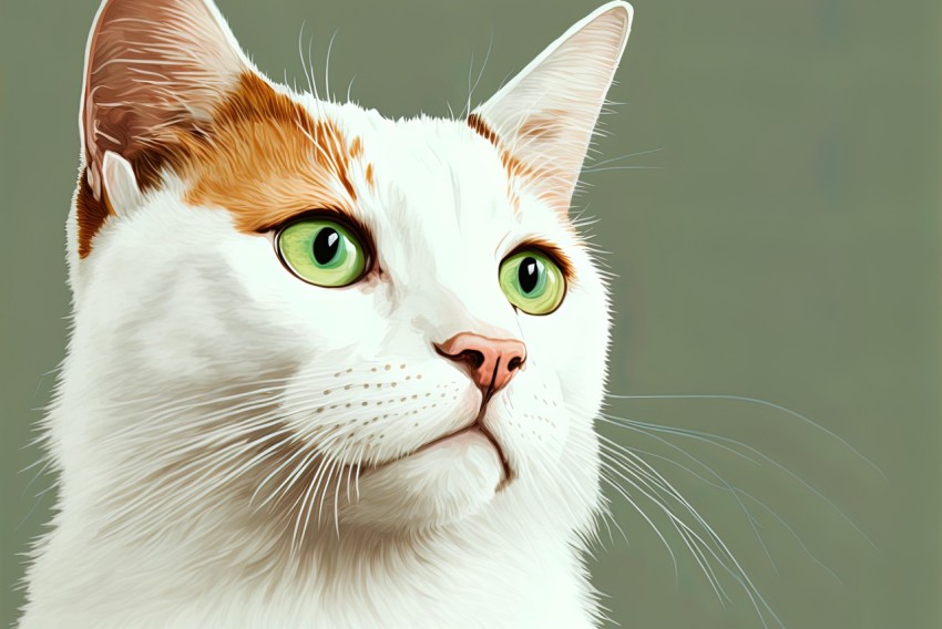 Green-Eyed Cat Portrait | Digital Illustration | Realistic Detail