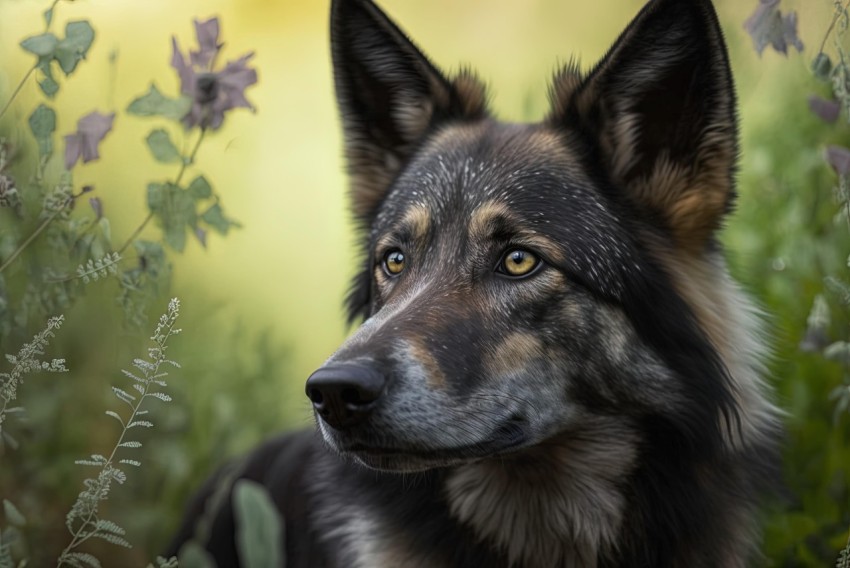 German Shepherd Dog with Flowers | Hyperrealistic Wildlife Portrait