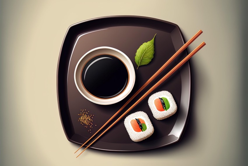 Elegant Sushi and Coffee on a Plate | Realistic Chiaroscuro Design
