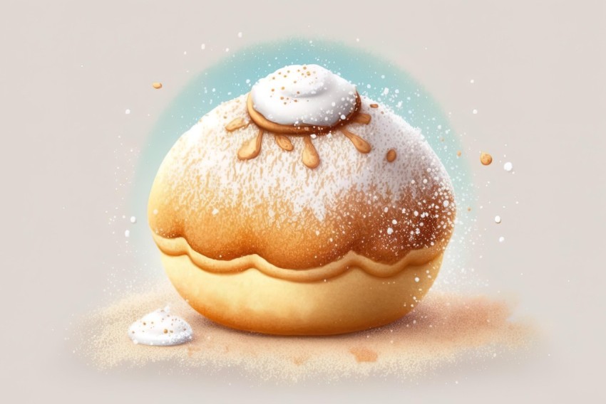 Dreamlike Illustration of a Sugary Bun on Cardboard | Graphic Design
