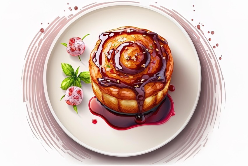 Traditional Cinnamon Bun with Syrup - Speedpainting and 2D Game Art