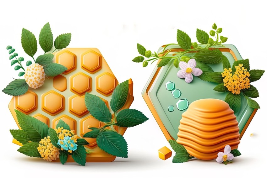 Honeycomb and Leaves: Cute Cartoonish Design for Lively Tableaus