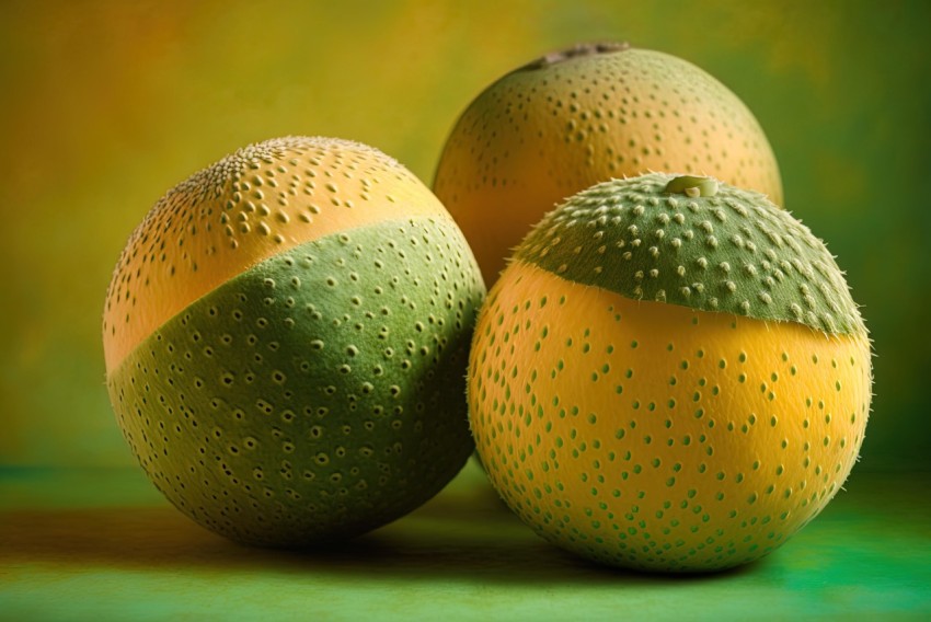 Yellow and Green Fruits on Green Background | Solarization Effect