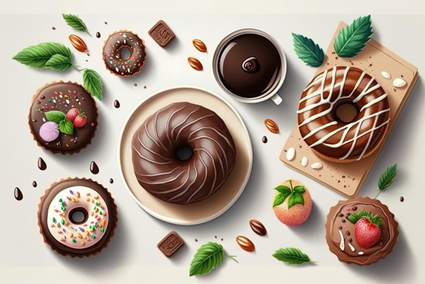 Delicious Chocolate Donuts | Hyperrealistic Illustrations