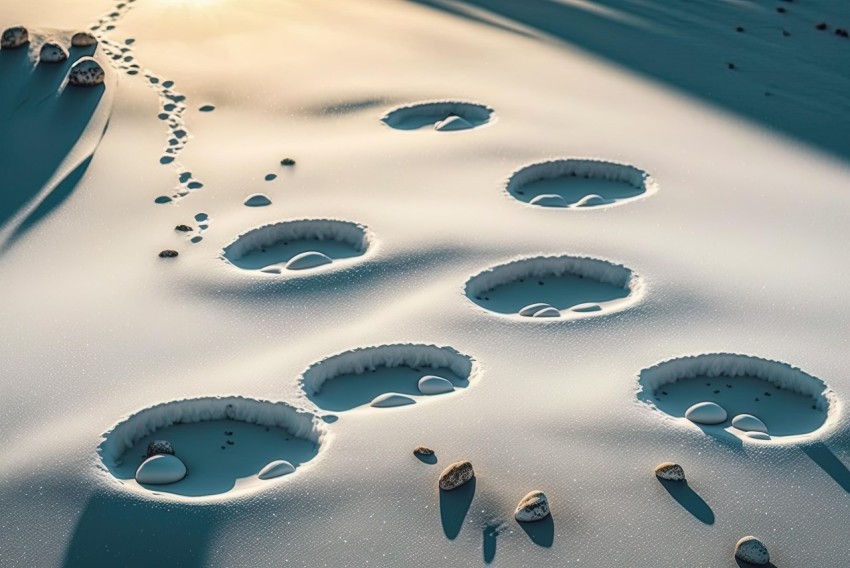 Surreal Animal Footprints in Snow - Whimsical 3D Landscape