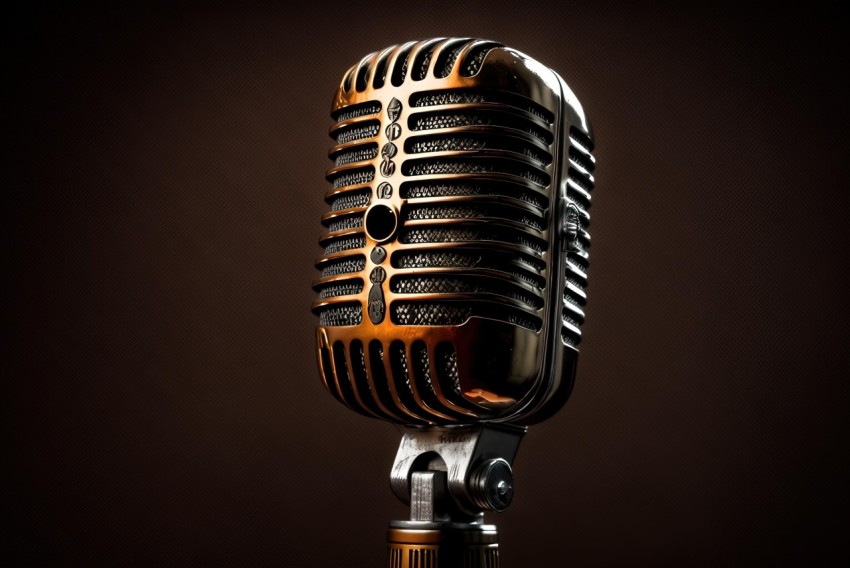 Vintage Microphone on Dark Background | Dark Bronze & Amber