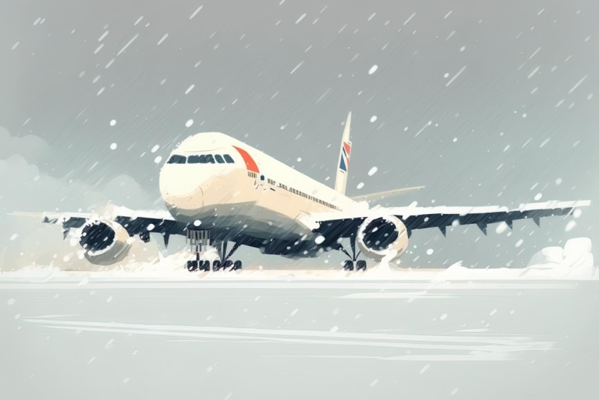 Graceful Jet Aircraft in Snowy Field - Illustration