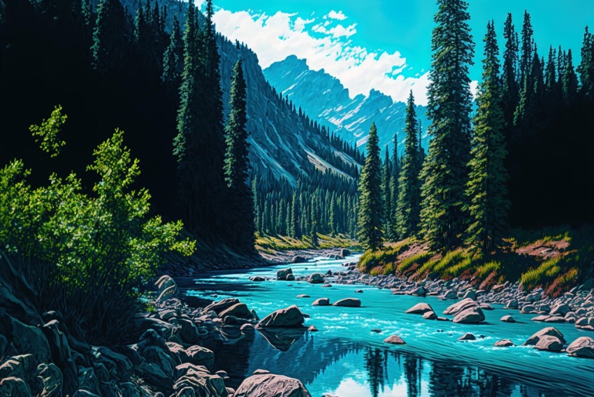 Narrow Mountain River in Realistic Landscapes | Whistlerian Style