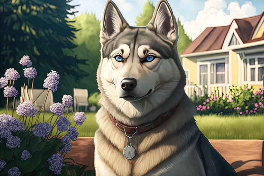 Husky Dog Portrait in 2D Game Art Style | Realist Portraits