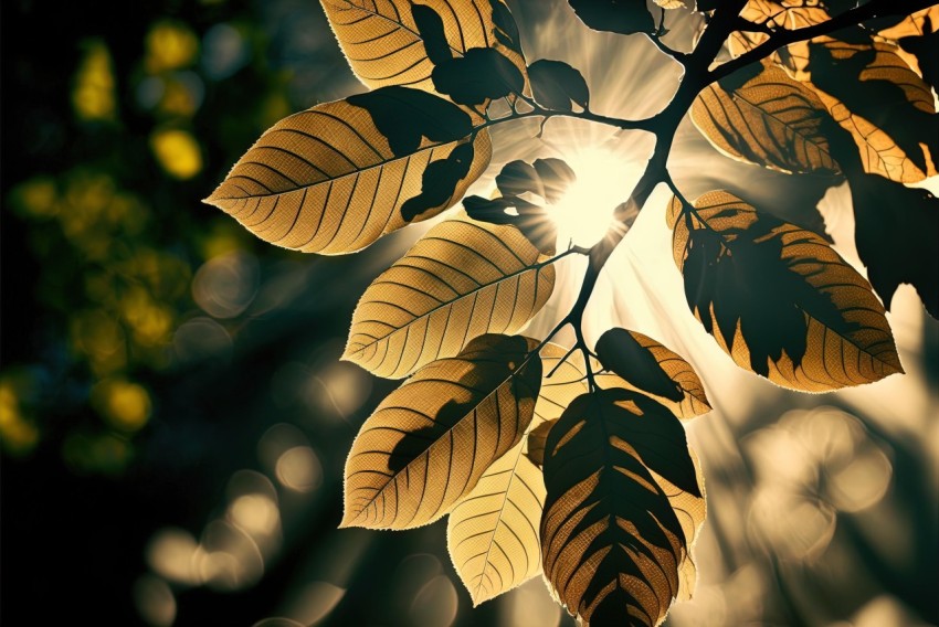 Sunlight Shining Through Leaves - Dark Beige and Amber Style