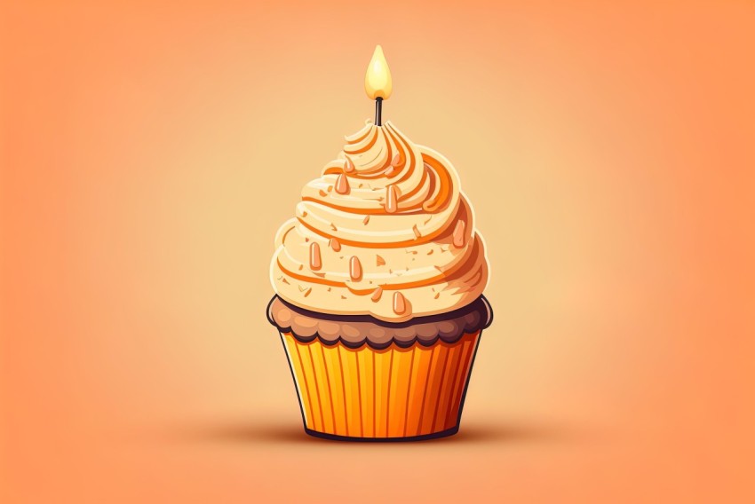 Whimsical Birthday Cupcake Illustration on Orange Background