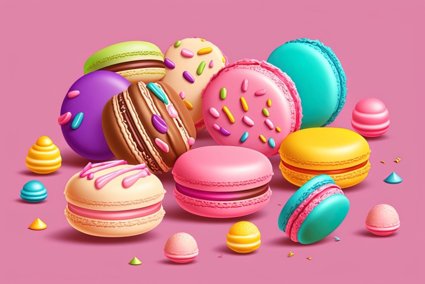 Colorful Macarons on Pink Background - Realistic and Hyper-Detailed Renderings