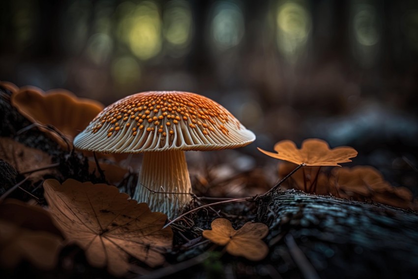 Orange Mushroom in Dark Forest - Dutch Golden Age Style
