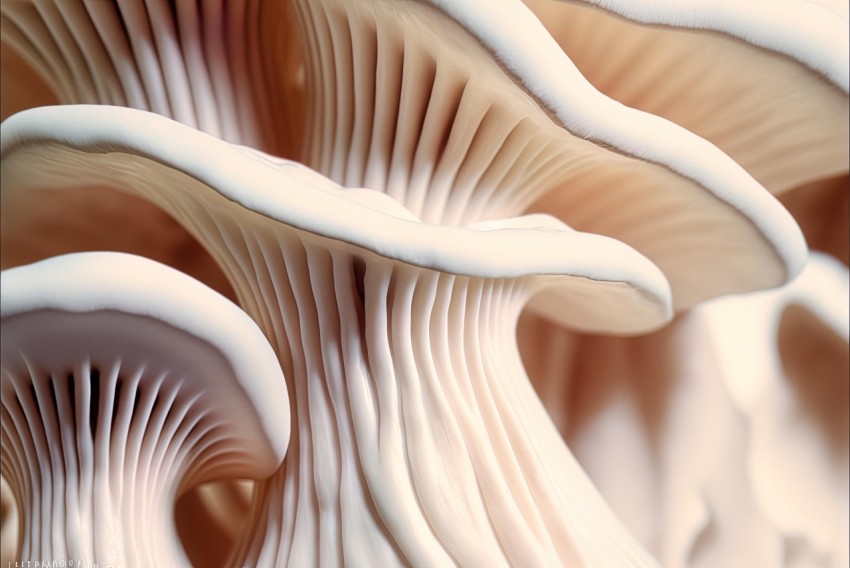 Close Up of White Mushrooms in Multidimensional Layers