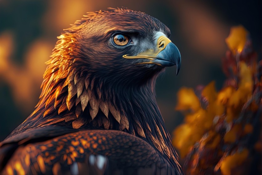 Eagle with Dark Feathers and Golden Beak | Photo-Realistic Illustration