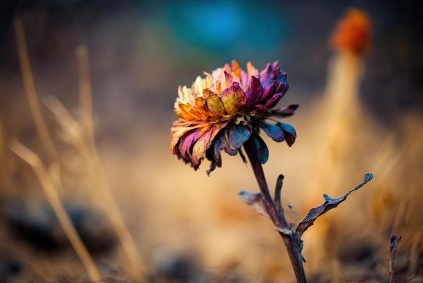 Captivating Flower in Dry Field - Colorful Melancholy