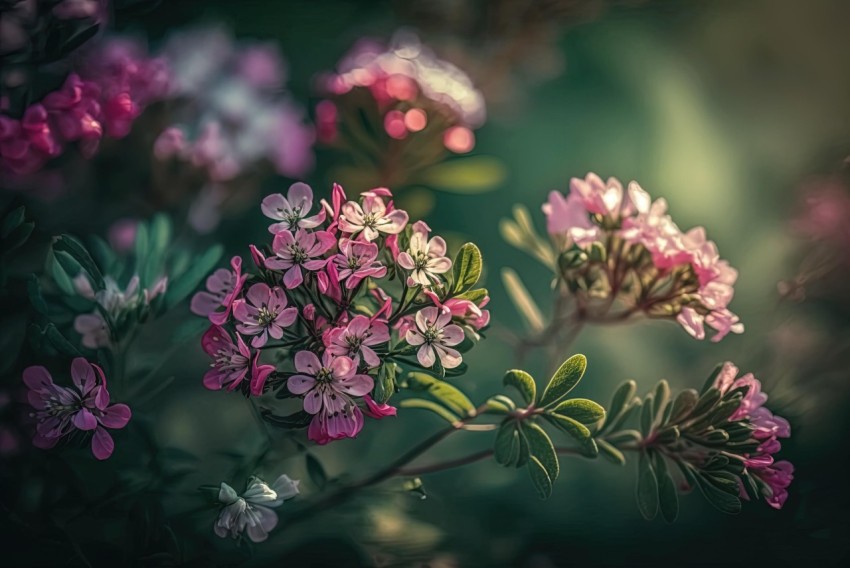 Enchanting Pink Flowers with Green Foliage - Up Close Shot