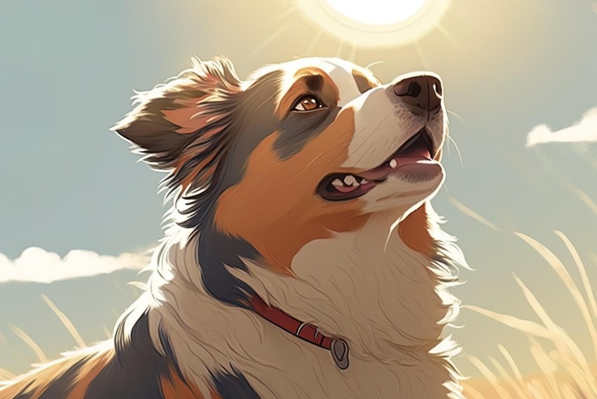 Australian Shepherd Dog Painting in 2D Game Art Style