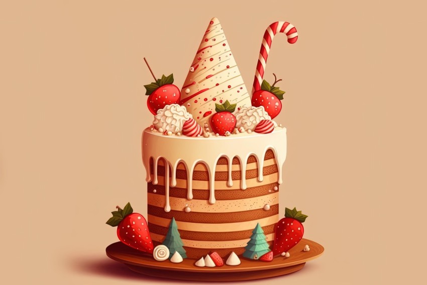 Cartoon Cake with Strawberries and Candy - Realism with Surrealistic Elements
