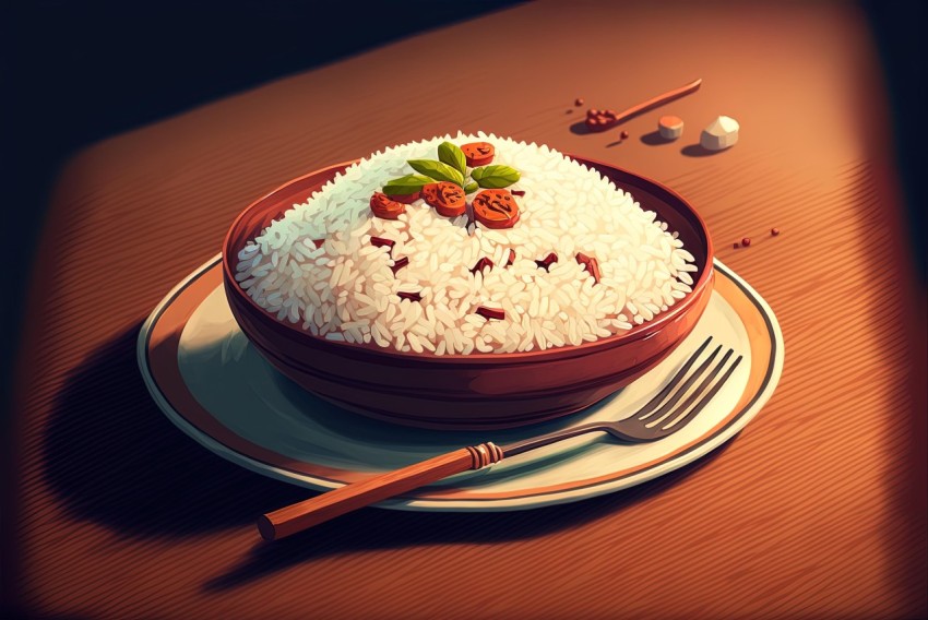 Intricate Digital Painting of a Bowl of Rice - 2D Game Art