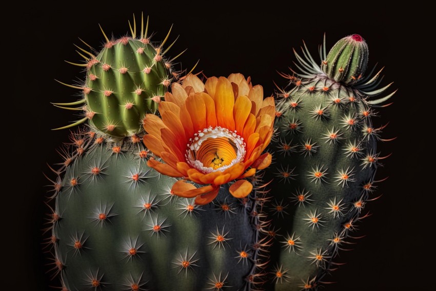 Orange Cactus on Black Background - Stunning Nature Photography