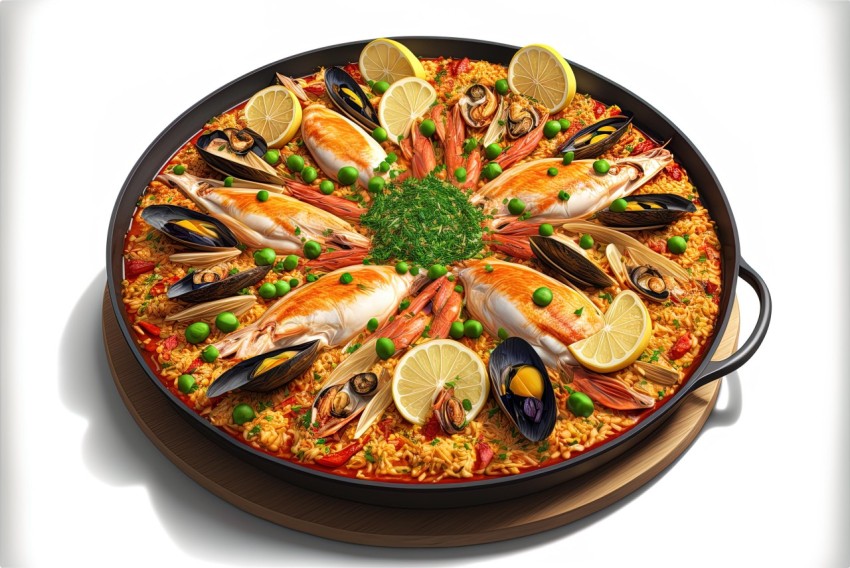 Exquisite Seafood Paella: Hyperrealistic Rendering in 8k