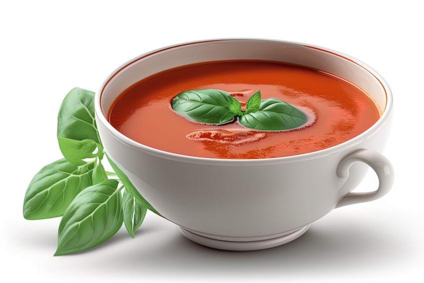 Tomato Soup Cup with Basil Leaves | Photorealistic Renderings