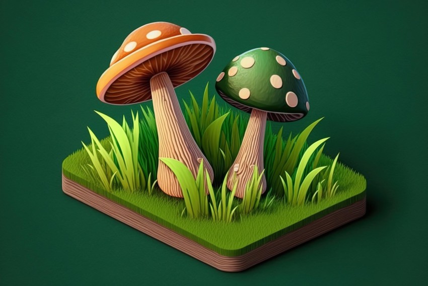 Detailed 3D Mushroom in Graphic Design-Inspired Illustration Style