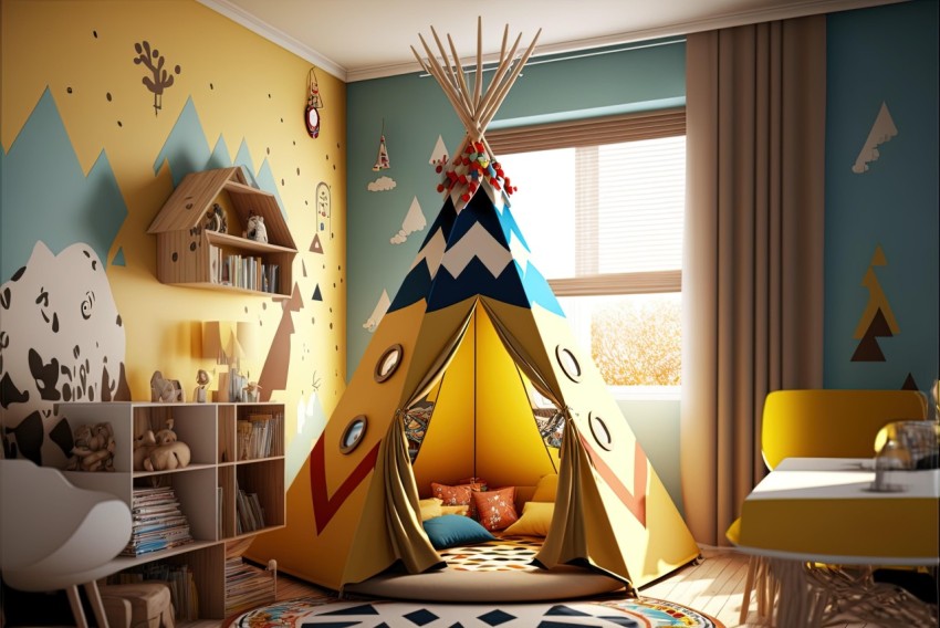Colorful Native Child's Room with Teepee - Realistic Rendering