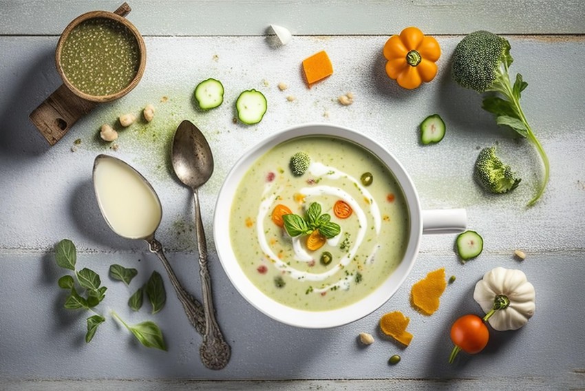 Delicious Cream of Broccoli Soup with Vibrant Vegetable Toppings