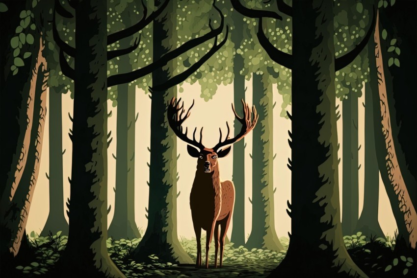 Illustration of a Deer in a Forest - Optical Illusion Style