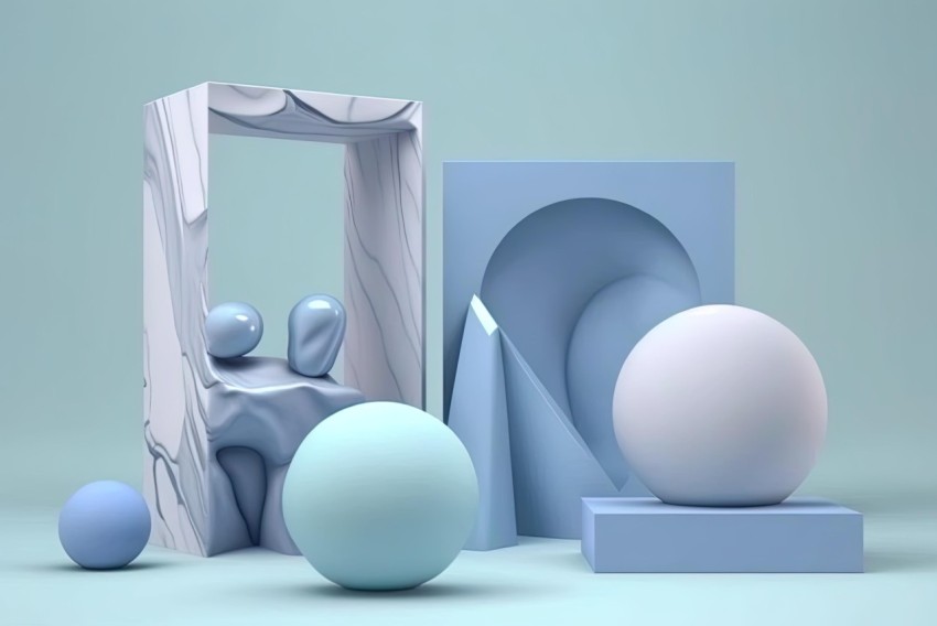 Abstract 3D Objects in a Blue and Pink Setting | Organic Forms