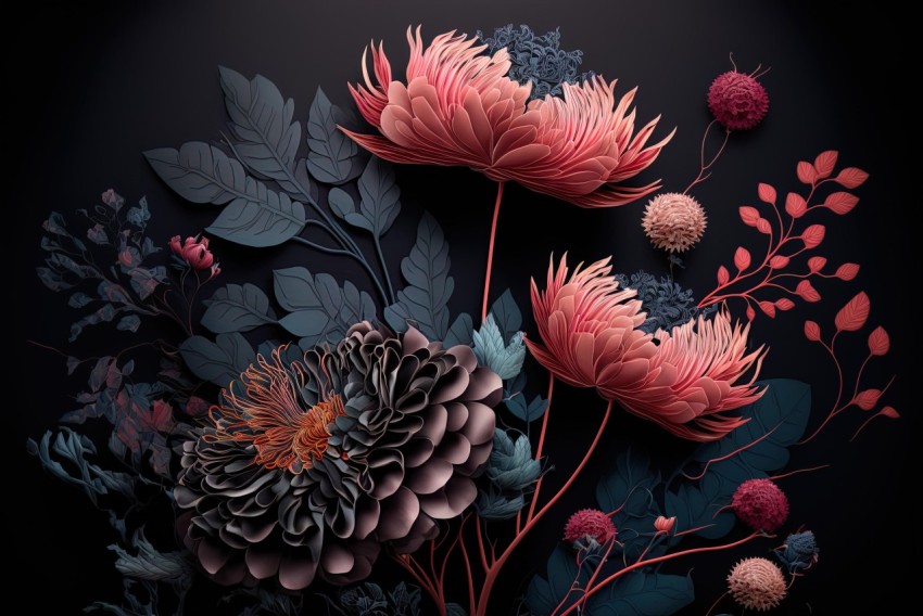 Floral Illustrations on Dark Background | HD Wallpaper