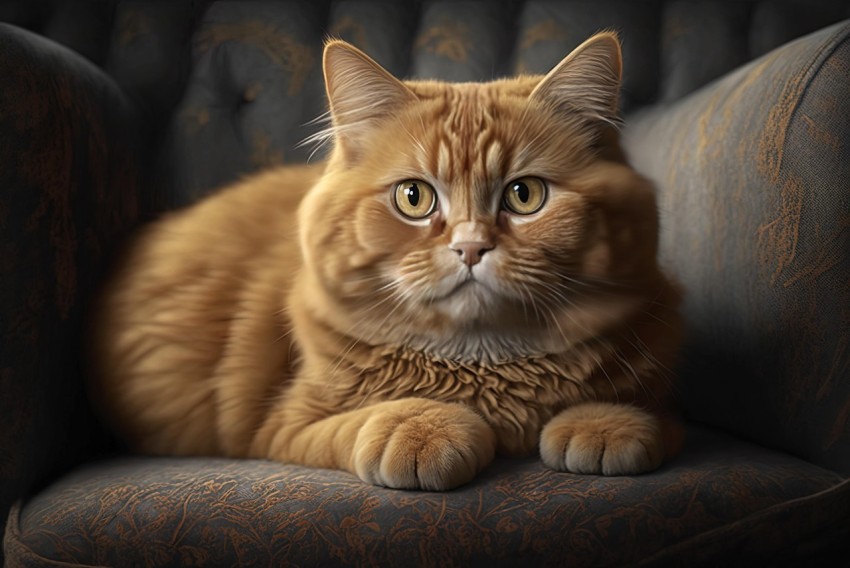 Realistic Orange Cat Resting on Armchair | Detailed Rendering