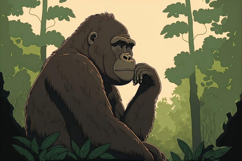 Gorilla Illustration in Jungle | Pensive Portraiture | 2D Game Art