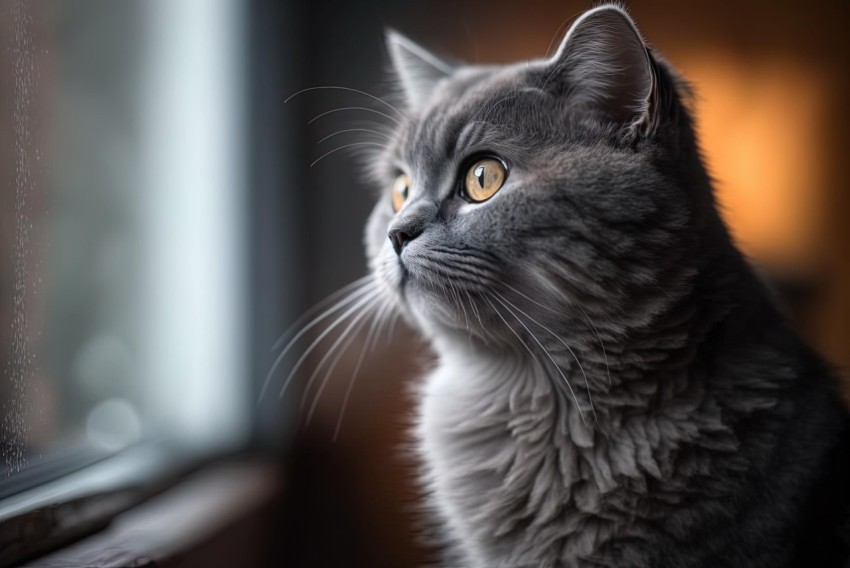 Gray Cat Sitting at Window with Daz3d Style and Bokeh Effects
