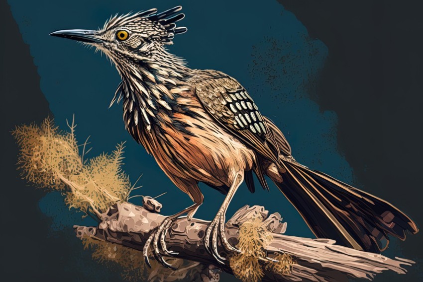 Dark Orange and Gray Roadrunner Bird - Digital Painting