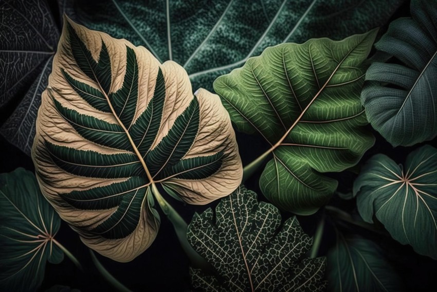 Tropical Leaves on Dark Background - Bold and Contrasting Colors